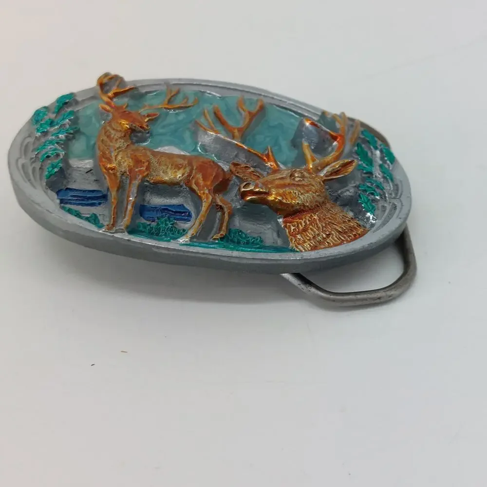 Vtg Hunting Dress Belt Buckle Buck Deer Stag Hunter Mountain